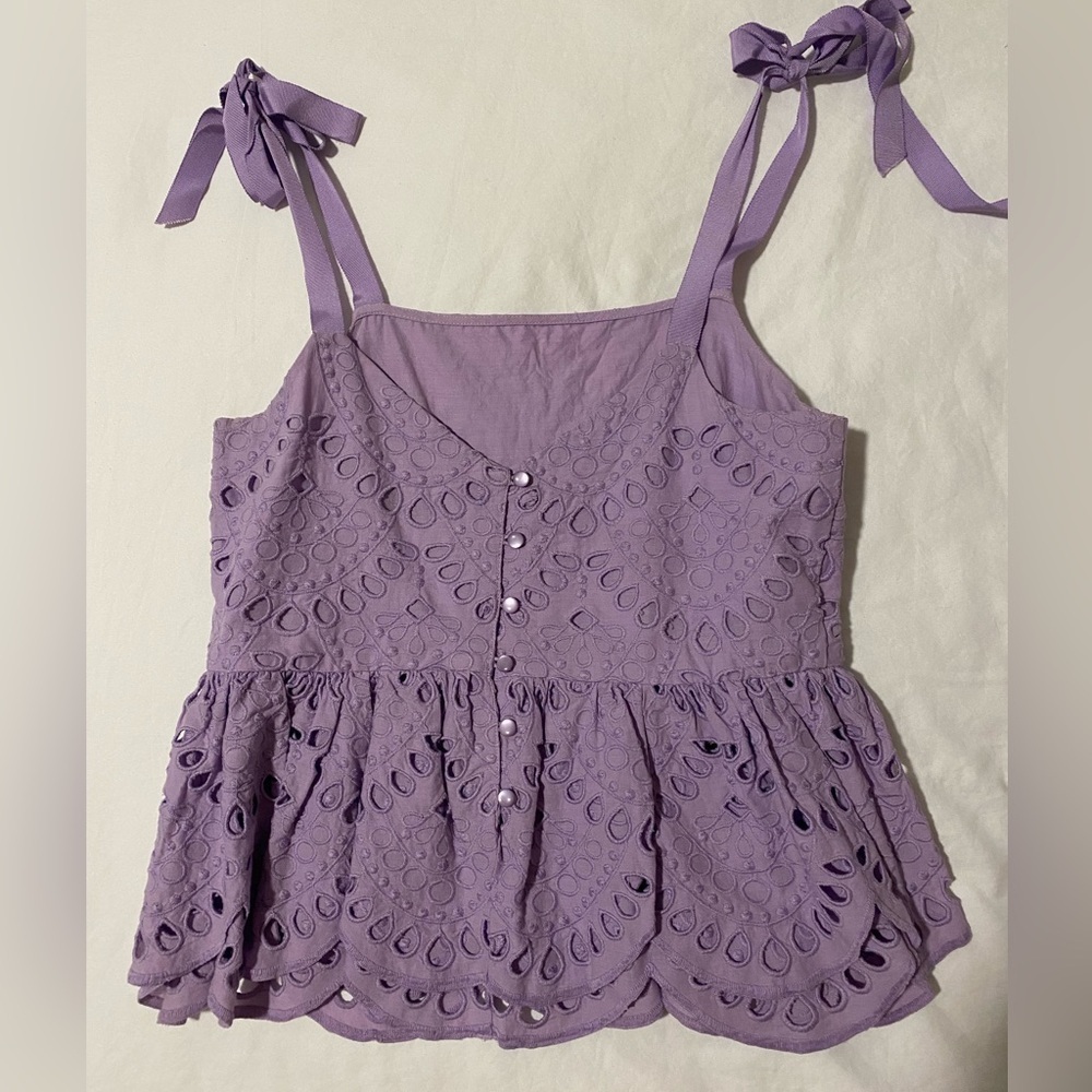 J.Crew Lace Tie Strap Tank 100% Cotton - Lavender - Size 4 - Picture 2 of 5